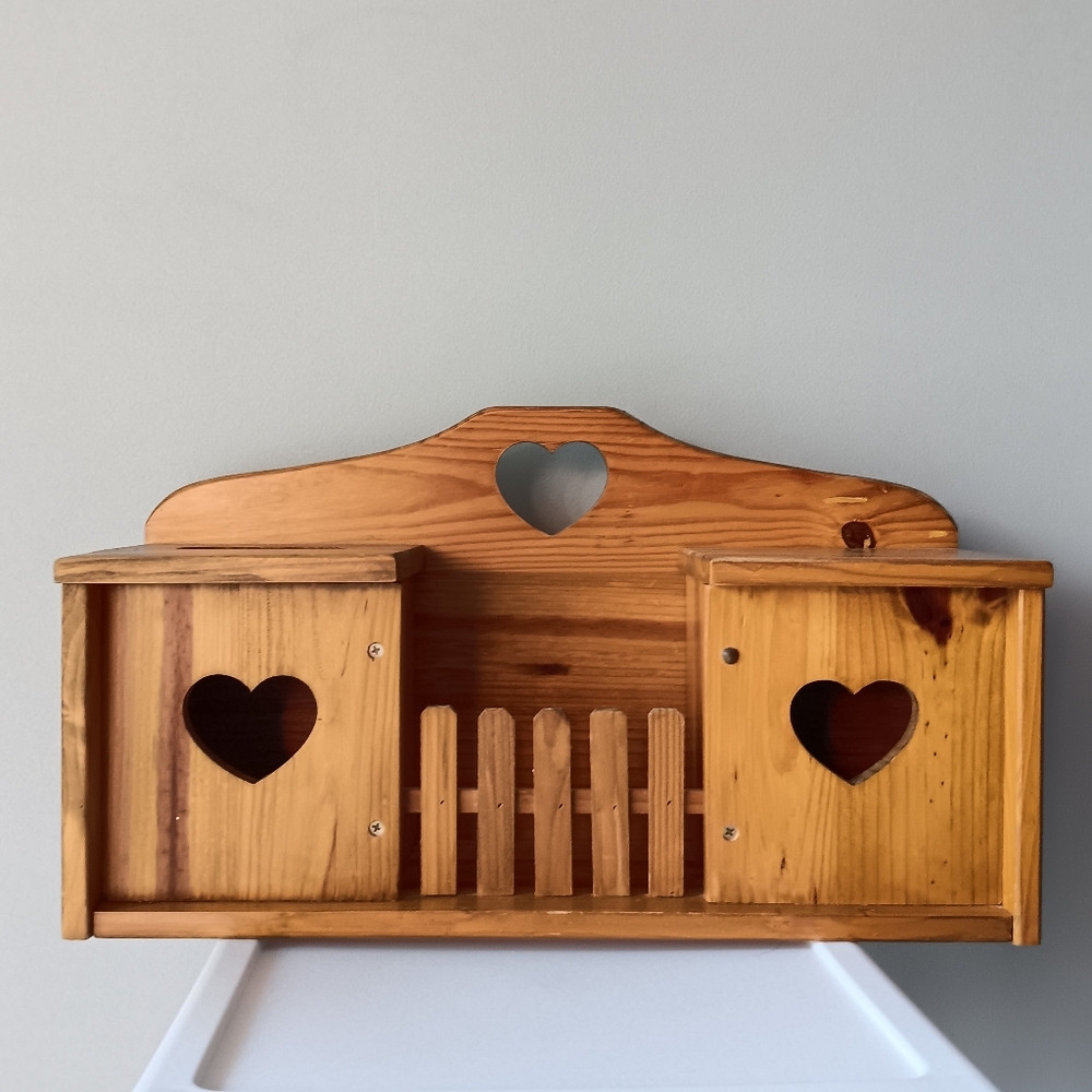 Vintage 1998 LTD Commodities Heart Cutout Wood Wall Shelf Decor Cubbies Brackets